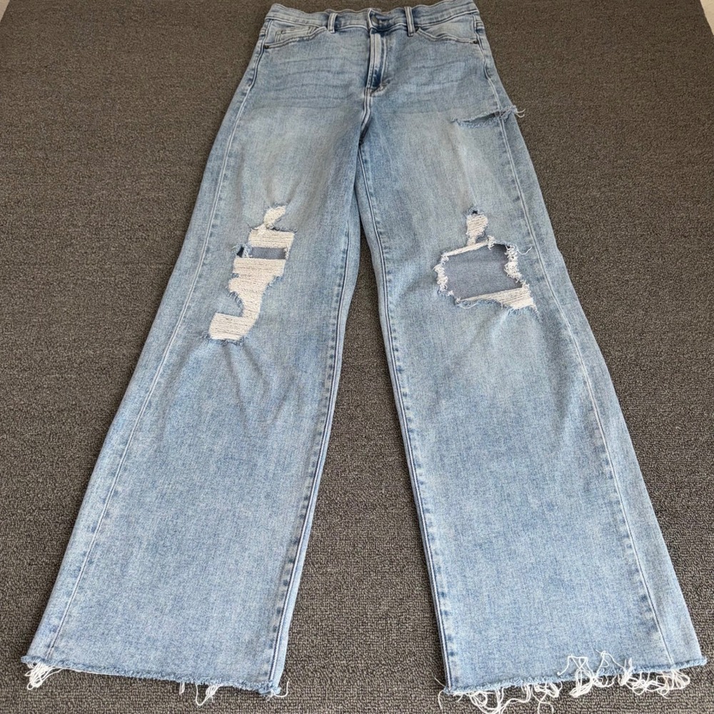 Altar'd State High Rise Wide Leg Distressed Light Wash Jeans Size 28 Casual Boho